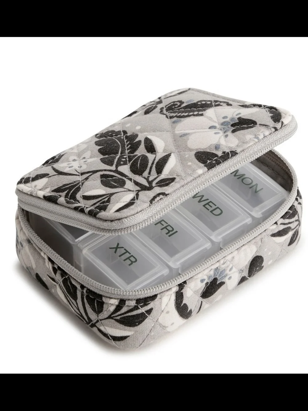 🎄Vera Bradley Quilted Stamped Iriss Floral Grey Women's Zip Pill Case